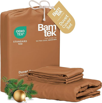 Duvet Cover Set - 100% Viscose Derived from Bamboo Duvet Cover King Size, 3 PC Luxury Cooling Duvet Cover for Hot Sleepers, Silky Buttery Soft Comforter Cover & 2 PC King Pillowcases, Almond