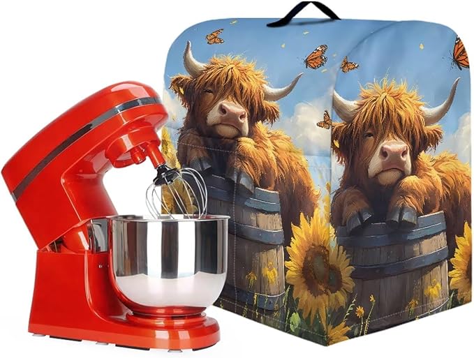 Kitchen Aid Stand Mixer Covers Highland Cow Sunflower Kitchen Appliance Dust Covers Protective Compatible with 6-8 Quart Kitchen Aid Stand Mixer