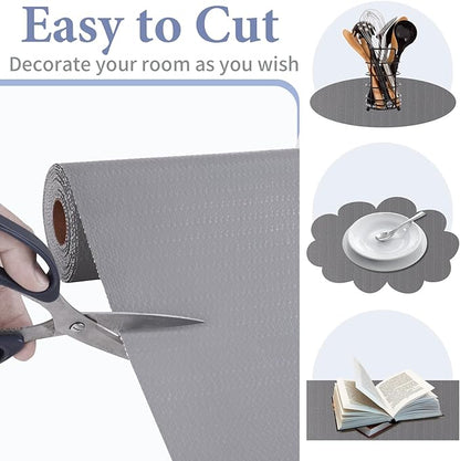 Drawer and Shelf Liner for Kitchen Cabinet: 23 in X 20 Ft Non Slip Waterproof Shelf Paper Non Adhesive Refrigerator Liners Pure Grey Easy Liners for Bathroom with Knife Tape Measure