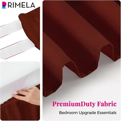 RIMELA Wine Red Bed Skirt King Size 15 Inch Drop, Elastic Bed Skirting for Bed Base and Frame, Bedding Dust Ruffle, Lightweight Wrap Around Adjustable Bedskirt, Cal King, Christmas Bedroom Decor