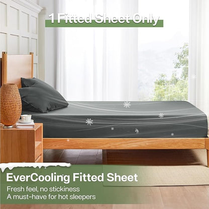 MR&HM California King Fitted Sheet, Ultra-Soft Rayon Derived from Bamboo & Polyester Blend, Silky & Breathable, 15" Deep Pocket with Elastic Straps, Cooling Fitted Sheet for Hot Sleepers, Dark Grey
