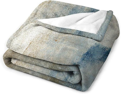 Abstract Gradient Blanket, Modern Fashion Art Blue Grey Brown Painting Strokes Pattern Soft Warm Cozy Plush Flannel Covers for Livingroom Bedroom Couch Chair Camping Travel Home Decor Tapestry 40x50in