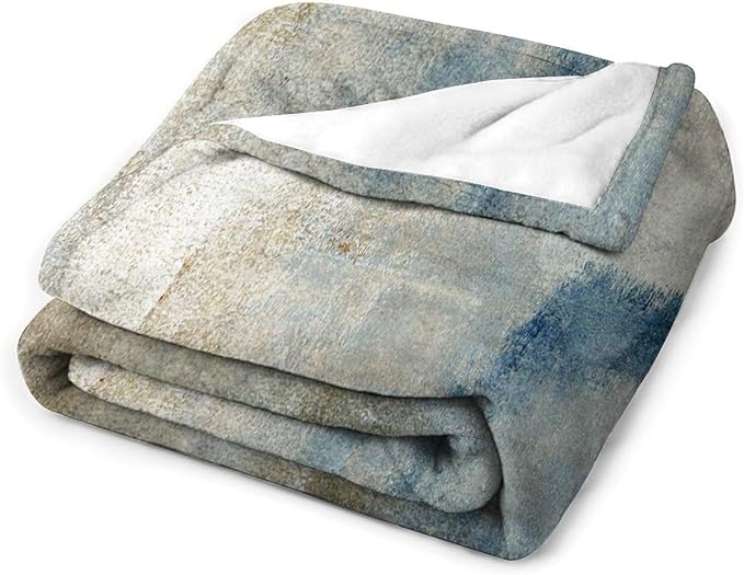 Abstract Gradient Blanket, Modern Fashion Art Blue Grey Brown Painting Strokes Pattern Soft Warm Cozy Plush Flannel Covers for Livingroom Bedroom Couch Chair Camping Travel Home Decor Tapestry 60x80in