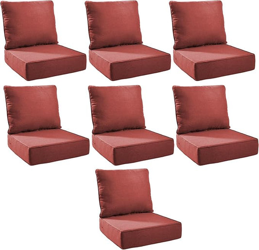 Outdoor Cushion Set for Furniture Patio Furniture, UV Resistant, Water Resistant - 6 Inch Thick Foam Garden Cushions – 22x24 Inch Patio Seat Covers for Chair/Sofa/Couch | Red | 7-Pack |