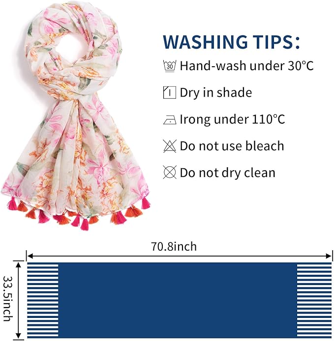 Scarf for Women Lightweight Soft Floral Leopard Printed Scarves Fall Winter Fashion Shawl Wrap with Fringe
