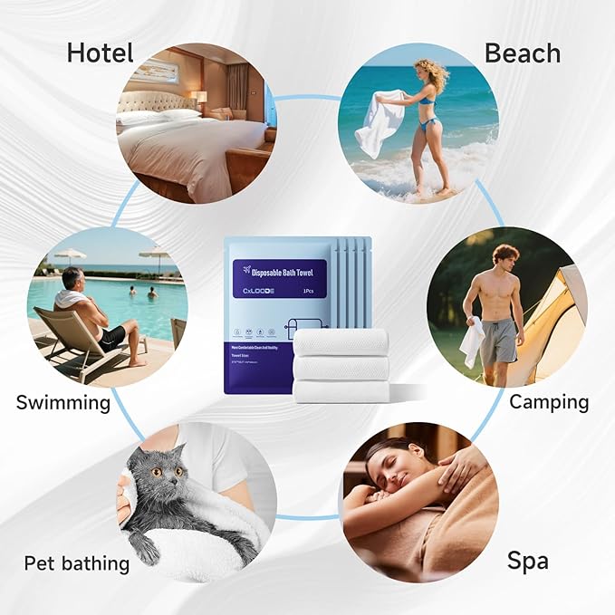 Disposable Bath Towels for Travel, Baby-Safe Disposable Towels Zero Fluorescent Brighteners Travel Essential, Large 55.1 x 27.5 Inches, for Hiking Camping Sports Swimming and Traveling