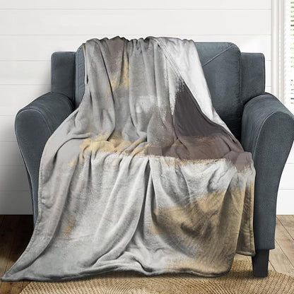 Fashion Gradient Blanket, Modern Abstract Baroque Grey Glod Painting Strokes Pattern Soft Warm Cozy Plush Flannel Covers for Livingroom Bedroom Couch Chair Camping Travel Home Decor Tapestry 30x40in