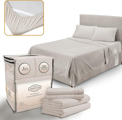 Twin Sheets Set - Luxury Hotel Bed Sheets - Soft Cooling Sheet with Elastic Corner Straps - Deep Pockets Microfiber Bedsheets - Bedding Sheet & Pillowcases Sets - 3 PC (Twin Size, Beige)