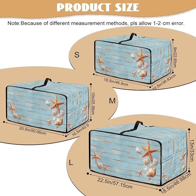 Dustproof Microwave Oven Cover Polyester-Linen Fabric Dust Cover for Microwave Oven Foldable Kitchen Machine Covers with Storage Pockets, Starfish Seashell Wood Grain Print, S