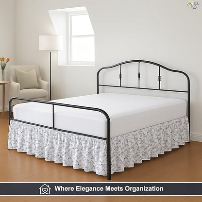 Cottington Lane Ruffled Bed Skirt Queen Size with Split Corner, Brushed Microfiber Hotel Quality Dust Ruffle, 14 Inch Drop Gathered Bedskirt, Soft, Stylish, Shrink & Fade Resistant, Coco Rose Leaf