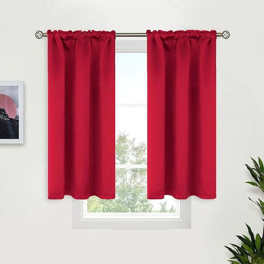 BGment Red Blackout Kitchen Curtains 40 Inch Length - Short Thermal Insulated Darpes with Rod Pocket Privacy Christmas Decor for Cafe Bathroom Window, 2 Panels, 34 x 40 Inch