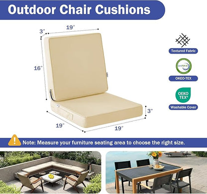 Outdoor Chair Cushions, Waterproof Patio Chair Cushions 19x19x3 Inch, Outdoor Cushions with Removable Cover for Sofa, Fade Resistant Patio Cushions for Outdoor Furniture, Beige