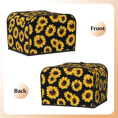 Sunflower Stylish Black 4 Slice Toaster Cover, Waterproof Toaster Dust Cover Bread Maker Protective For Small Kitchen Appliance Dining Room Table Home Decor Gifts