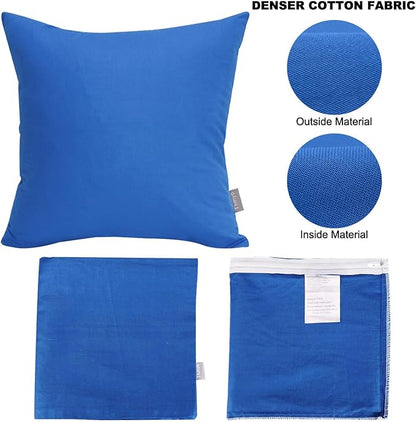 Thmyo 4-Pack 100% Cotton Comfortable Solid Decorative Throw Pillow Case Square Cushion Cover Pillowcase Sublimation Blank Pillow Covers DIY Throw Pillowcase for Sofa Bedroom(18x18 inch/ 45x45cm,Blue)