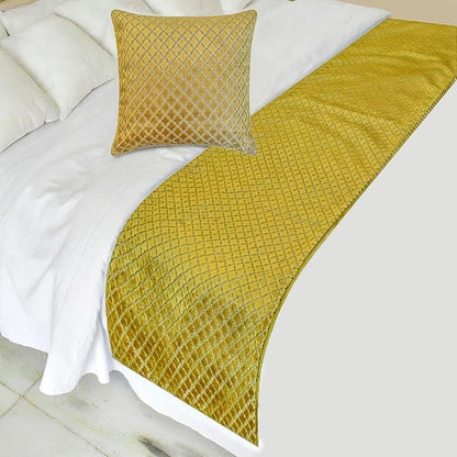 The HomeCentric Chartreuse Bed Runner for King/Queen/Twin Velvet Decorative Bed Scarf 53"x18" Bed Runner Without Pillow Cover, Geometric Bed Scarf Bedroom Décor Accent - Geolux Legacy Chartreuse