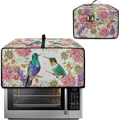 Toaster Oven Dust Cover for Countertop Convection Ovens, Dustproof Small Electrical Appliance Protector Kitchen Decor, S, 14.5 x 18.5 x 9 Inches, Hummingbird Pink Flower Creamy White