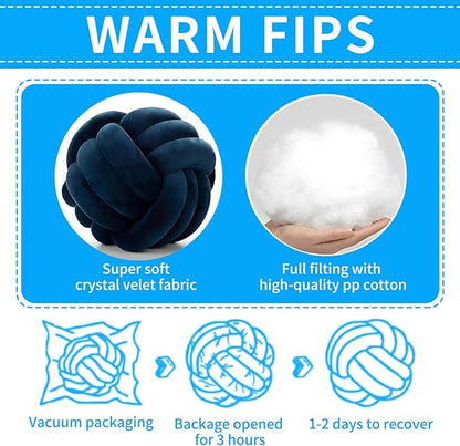Knot Ball Pillows, Round Throw Pillow Cushion Home Decoration Soft Plush Pillow, Throw Knotted Ball Pillow Handmade Children Room Decoration Round Plush Toy Pillow (Dark Blue,11"/28cm)