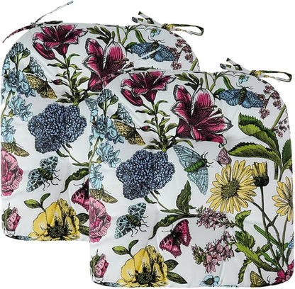 FUNHOME Outdoor Chair Cushions 19 x19 Inch,Water Resistant Tufted Seat Cushions 19",Reversible,Weather Resistant,Rounded Back Wicker Chair Cushion for Patio Garden Furniture(Butterfly Flower)