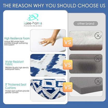 idee-home Outdoor Chair Cushions Set of 2, Thick 19" x 19" x 3" Outdoor Seat Cushions Patio Furniture Waterproof with Ties, Dining Pads