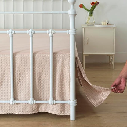 Queen Bed Skirt, Pleated Waffle Weave Bed Skirt with Split Corners, Tailored Dust Ruffle 18 Inch Drop Easy Fit, Machine Washable (Cream, Queen - 18" Drop)