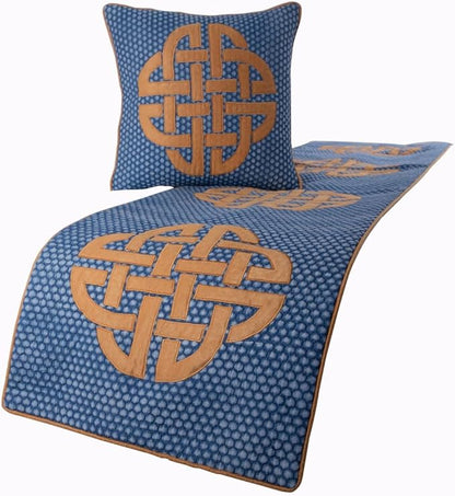 The HomeCentric Blue Bed Runner, Full Size 68"x18" Decorative Bed Runner with 2 Matching Pillow Cover, Blue Cotton Bed Scarf in Quilted, Beehive Denim with Applique - Denim Love