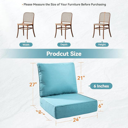 Luxury 6" Outdoor Cushions for Patio Furniture, 24x24x6" Thick Seat Cushion Set of 4, Fade Resistant Couch Chair Replacement Cushions High Density Deep Wicker Chair Cushion w/ Removable Cover, Teal