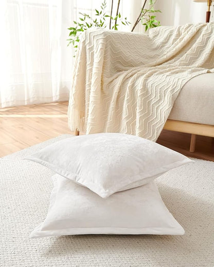 Luxurious Velvet Euro Shams Decorative Throw Pillow Covers 26x26 Set of 2 Solid Square Euro Pillow Shams for Sofa Couch Bedroom, Off White