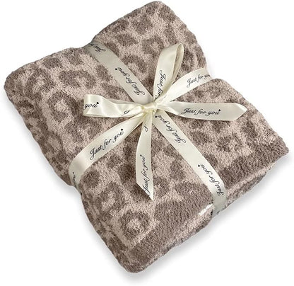 Soft Fuzzy Fluffy Leopard Knitted Throw Blanket,Cozy Plush Fleece Comfy Microfiber Blanket for Couch Sofa Bed,Linen/Warm Gray