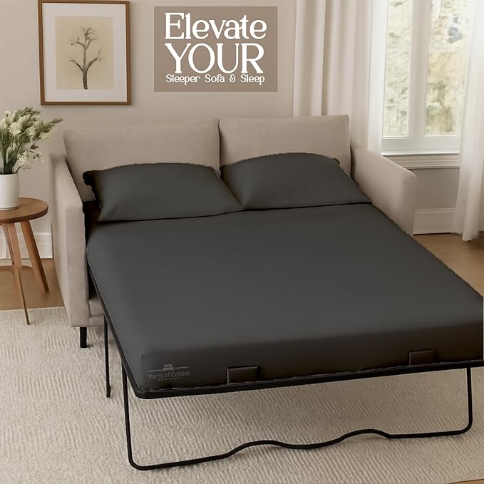 Sleeper Sofa 4 Piece Bed Sheet Set Premium Quality 100% Cotton 500 Thread Count, Smooth & Super Soft Sateen Weave, Extra Soft Bed Sheets, Wrinkle Free, 8 Inch Deep Pocket (Twin, Dark Grey)