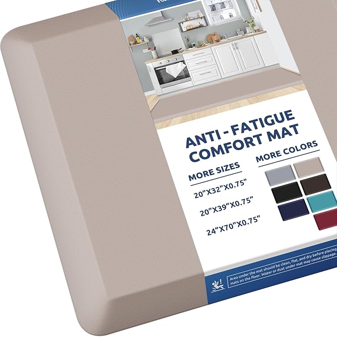 KitchenClouds Kitchen Mat Cushioned Anti Fatigue Rug 20"x39" Waterproof, Non Slip, Standing and Comfort Desk/Floor Mats for House Sink Office (Khaki)
