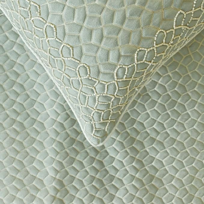 The HomeCentric King/Queen/Twin Blue Decorative Full 68"x18" Bed Runner with Pillow Cover, Mosaic, Bead Embroidery, Handmade, Tassels Bed Scarf on Jacquard Fabric - Tessellation Blue