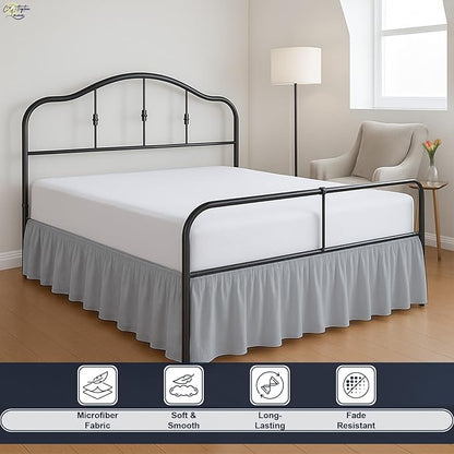 Cottington Lane Ruffled Bed Skirt Full Size with Split Corner, Brushed Microfiber Hotel Quality Silver Grey Dust Ruffle, 18 Inch Drop Gathered Bedskirt, Soft and Stylish, Shrinkage and Fade Resistant
