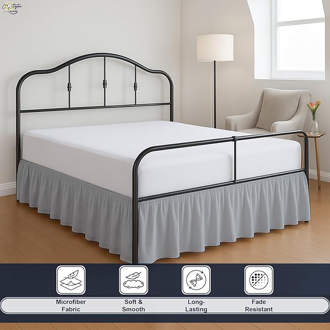 Cottington Lane Ruffled Bed Skirt Full Size with Split Corner, Brushed Microfiber Hotel Quality Silver Grey Dust Ruffle, 14 Inch Drop Gathered Bedskirt, Soft and Stylish, Shrinkage and Fade Resistant
