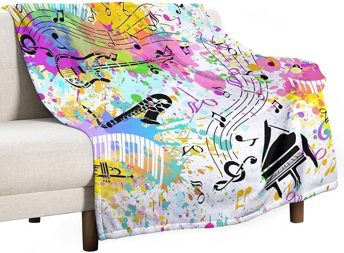 Music Blanket Colorful Graffiti Piano Keys Music Note Modern Abstract Art Print Soft Cozy Lightweight Throw Blanket for Kids Girls Boys Bedroom Living Room Dorm Chair Sofa Travel 50x60in