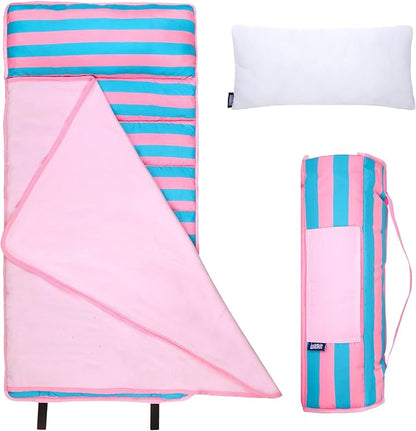 Wildkin 43-inch Kids Nap Mat – Soft Microfiber Toddler Sleeping Mat with Pillow