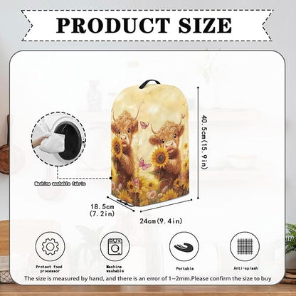 Drawstring Blender Cover Kitchen Appliance Anti Fingerprint Dust Protection Stain Resistant Coffee Maker Food Processor Stand Mixer Cover Sunflower Cartoon Highland Cow