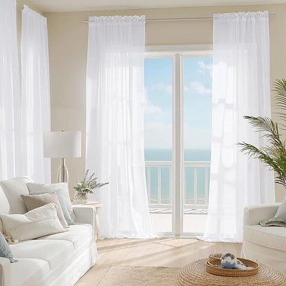 NICETOWN White Sheer Curtains 120 inches Long 4 Panels, 42 inch Wide Rod Pocket Light Filtering Drapes Translucent Modern Voile Airy & Breathable Window Treatment for Living Room