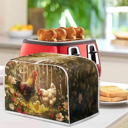 Chicken Rooster Flower Toaster Cover 2 Slice Wide Slot, Washable Kitchen Appliance Cover Dust Resistant Protector for Home, Toaster Protector Kitchen Accessories