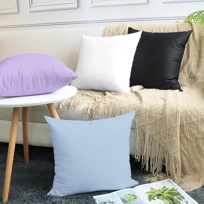 Thmyo 4-Pack 100% Cotton Comfortable Solid Decorative Throw Pillow Case, Square Cushion Cover Pillowcase Sublimation Blank Pillow Covers DIY Throw Pillowcase for Sofa(24x24 inch/ 60x60cm,Light Blue)