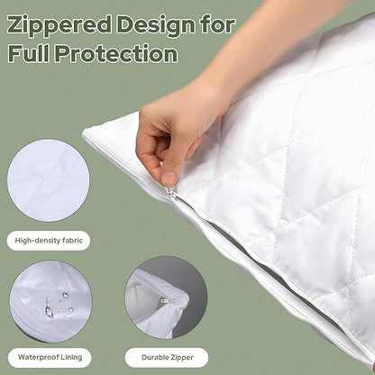 CoolShields Premium 100% Cotton Waterproof Pillow Protectors with Zipper, Breathable & Noiseless, Hypoallergenic Soft Skin-Friendly Surface for All-Night Comfort, Standard Size - 20”x26” (2 Pack)