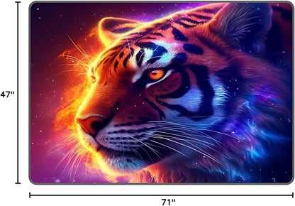 Galaxy Tiger Rug Large 3D Fierce Tigers Area Rugs for Bedroom Living Room Playroom Gameroom Boys Kids Fire Glitter Carpet Throw Rugs Floor Mat 71 in x 47 in