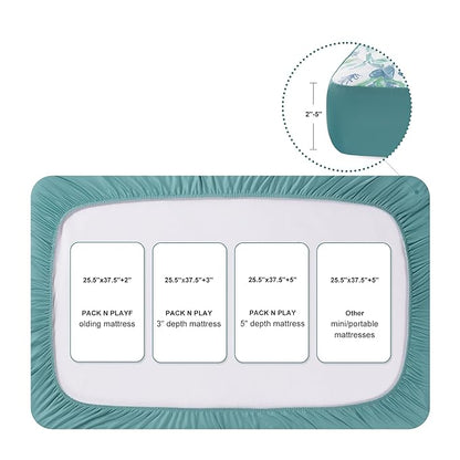 TILLYOU Pack and Play Sheet - Soft Quilted Crib Cover Pad, Toddlers Mattress Protector with 1''-3'' Deep Pocket, Thick Play Yard Playpen Sheets, Crib Mattress Pad 39"x27", Rainforest Elephant