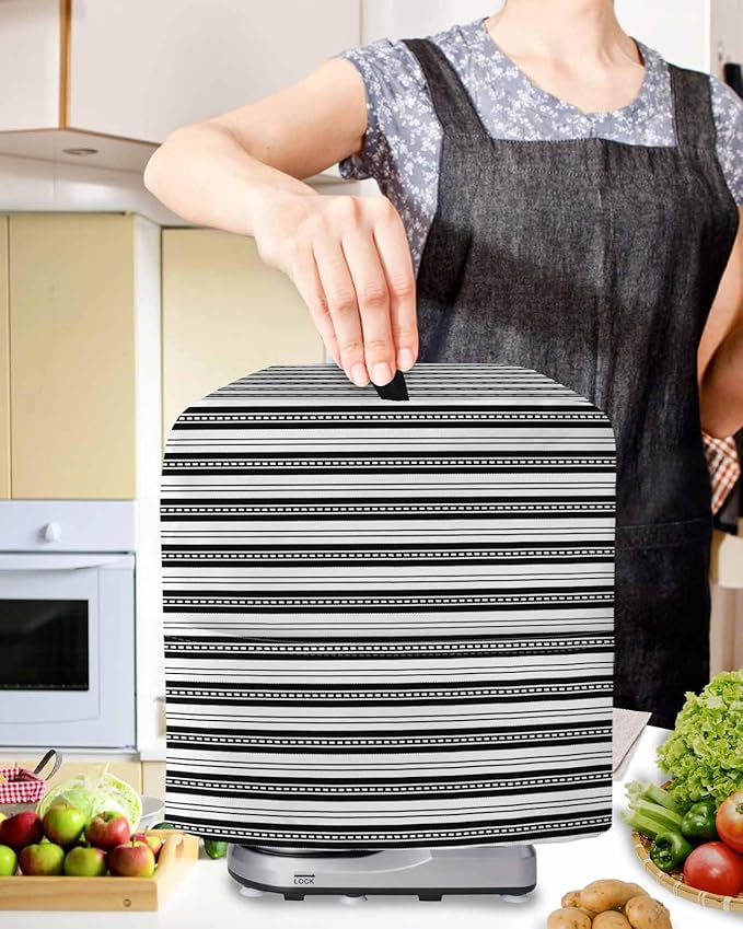 Black Stripes Stand Mixer Dust Cover with Storage Pocket & Handles, Fits All Tilt Head & Bowl Lift Modern Abstract Art Kitchen Appliance Cover Organizer Simple Chic Lines Bag Accessories, 6-8 Quart