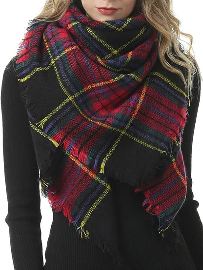 American Trends Women's Cozy Warm Winter Fall Blanket Scarf Stylish Soft Chunky Checked Giant Scarves Shawls