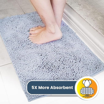 Muddy Mat® AS-SEEN-ON-TV Highly Absorbent Microfiber Door Mat and Pet Rug, Non Slip Thick Washable Area and Bath Mat Soft Chenille for Kitchen Bathroom Bedroom Indoor and Outdoor - Baby Blue 19"X30"