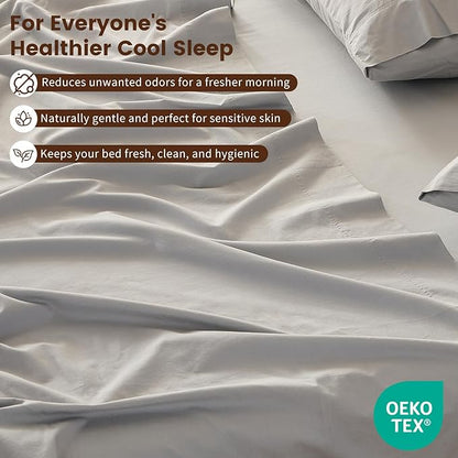 100% Linen Sheet Set King Size Extra Deep Pocket Fits 18-24 Inch Mattress, Breathable & Soft, Smooth 6-Piece Set for Thick Mattresses Hotel Luxury Bedding（King, Grey）