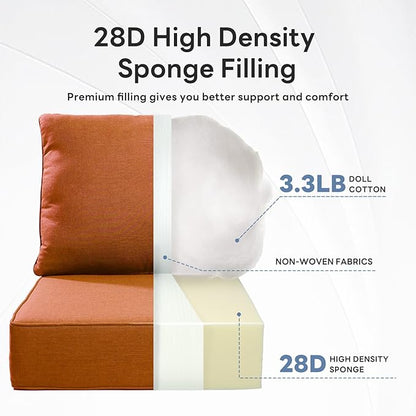 6" Thicker Outdoor Chair Cushion 10 Sets - 24" *24" *6" Waterproof Patio Furniture Cushions with Removable Cover, 28D High Density Sponge Filling Thicken Outdoor Patio Cushions - Orange