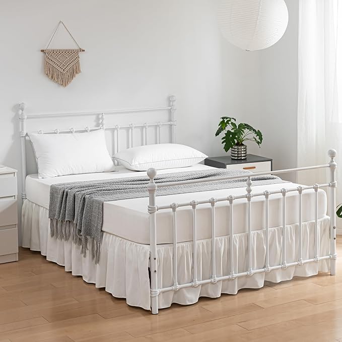 Bed Skirt Twin Size Ruffled Bed Skirt with Split Corners, 22 Inch Drop Dust Ruffle Bed Skirts with Platform, Ivory, Twin - 22" Drop