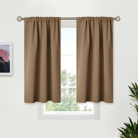 BGment Taupe Blackout Curtains 40 Inches Length for Kitchen Cafe Window - Short Thermal Insulated Drapes with Rod Pocket Room Darkening Privacy for Bedroom Bathroom, 34 x 40 Inch, 2 Panels