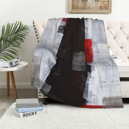 LOKMU Throw Blanket, Red Grey Abstract Art Painting Ultra-Soft Cozy Flannel Blankets, Fuzzy Plush Lightweight Modern Blanket for Couch Sofa Bedding Home Decor, 60" L x 50" W